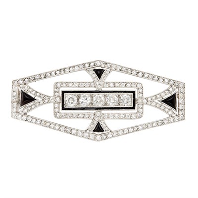 Lot 311 - Art Deco Platinum, Diamond and Black Onyx Brooch, Dreicer & Co.