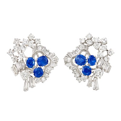 Lot 379 - Pair of White Gold, Sapphire and Diamond Earclips