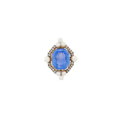 Lot 103 - Antique Gold, Sapphire, Pearl and Diamond Ring