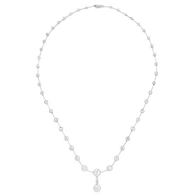 Lot 109 - Antique Rhodium-Plated Silver and Diamond Necklace