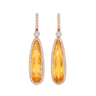 Lot 202 - Pair of Rose Gold, Citrine and Diamond Pendant-Earrings