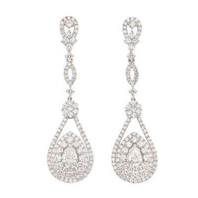 Lot 46 - Pair of White Gold and Diamond Pendant-Earrings