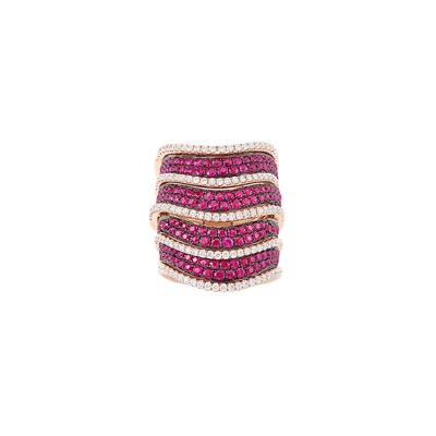 Lot 40 - Wide Rose and Blackened Gold, Ruby and Diamond Ring