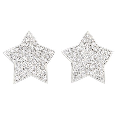 Lot 60 - Pair of White Gold and Diamond Star Earclips