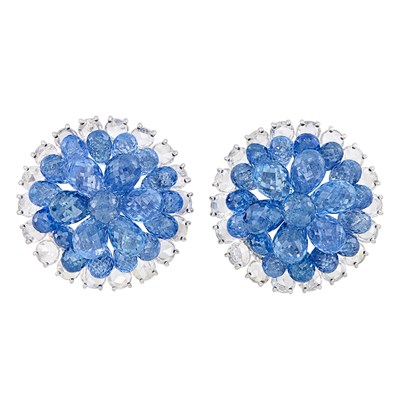 Lot 55 - Pair of White Gold, Sapphire Briolette and Diamond Earrings