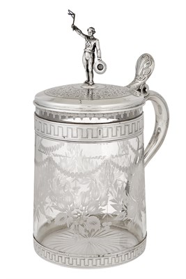 Lot 195 - Silver Mounted Glass Tankard Unmarked, with...