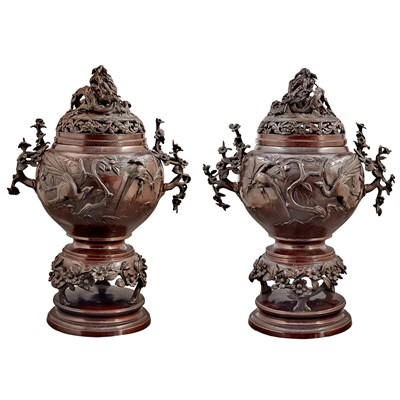 Lot 8 - Pair of Japanese Bronze Vases Meiji Period,...