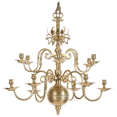 Lot 449 - Anglo-Dutch Brass Twelve-Light Chandelier...