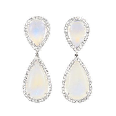 Lot 65 - Pair of Platinum, Moonstone and Diamond Pendant-Earrings