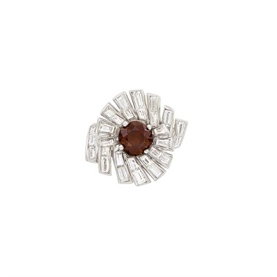 Lot 353 - Platinum, Brown Diamond and Diamond Ring, France