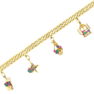 Lot 32 - Gold and Colored Stone Charm Bracelet, France