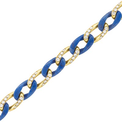 Lot 265 - Gold, Blue Agate and Diamond Curb Link Bracelet, Bulgari