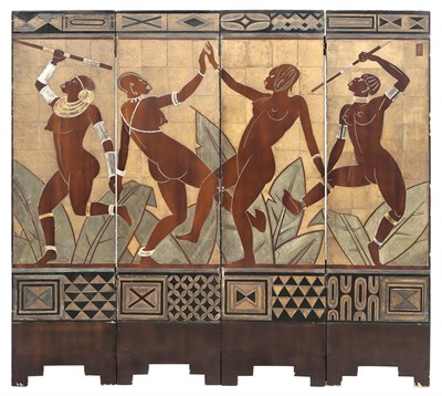 Lot 226 - French Art Deco Lacquer Four Panel Screen...