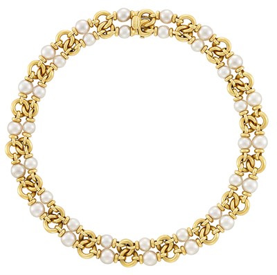 Lot 281 - Double Strand Gold and Cultured Pearl Necklace, Bulgari