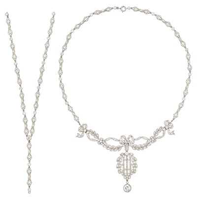 Lot 312 - Belle Époque Platinum and Diamond Necklace and Fragment