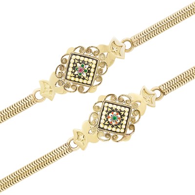 Lot 31 - Pair of Gold, Enamel and Paste Bracelets