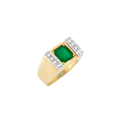 Lot 244 - Two-Color Gold, Emerald and Diamond Ring