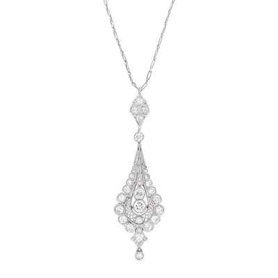 Lot 5 - Edwardian Platinum and Diamond Pendant-Necklace