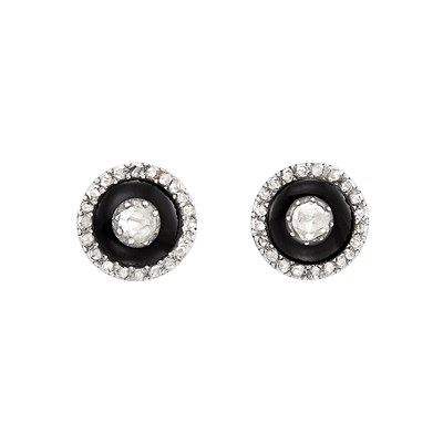 Lot 192 - Pair of Antique White Gold, Silver, Black Onyx and Diamond Stud Earrings