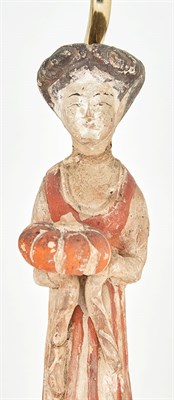 Lot 349 - Pair of Tang Style Painted Terra Cotta Figures...