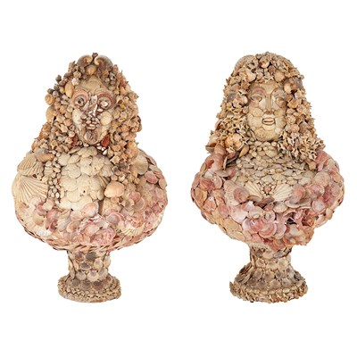 Lot 331 - Pair of Continental Shell-Covered Busts...
