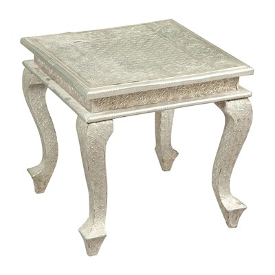 Lot 354 - Indian White Metal-Covered Stool The square...