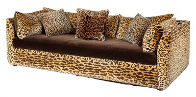 Lot 342 - Velvet-Upholstered Sofa The loose-cushioned...