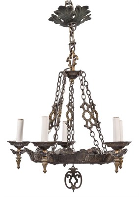 Lot 330 - Gothic Style Parcel Gilt and Wrought Iron Five-...