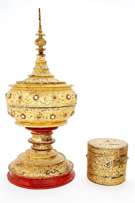 Lot 352 - Burmese Mirror and 'Jewel'-Inset Gilt and Red...