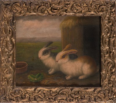 Lot 293 - 19th Century School Two Rabbits Oil on canvas,...