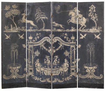 Lot 335 - Continental Painted Canvas Four-Panel Screen...