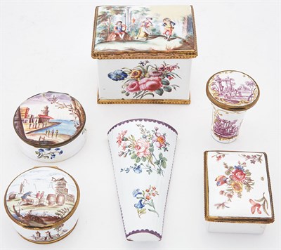 Lot 508 - Group of Six English Enamel Boxes and Personal...