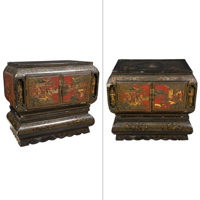 Lot 433 - Pair of Chinese Polychrome Lacquer and...