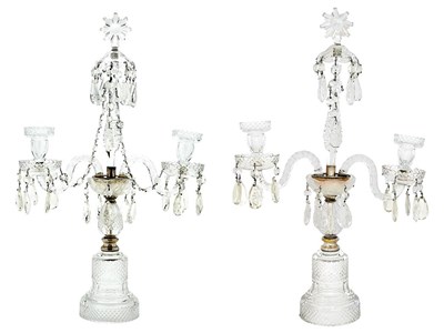 Lot 409 - Pair of George III Style Cut Glass Candelabra...