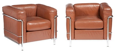 Lot 294 - Pair of Chromed Metal and Leather Armchairs...