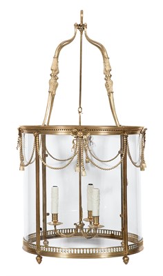Lot 450 - Louis XVI Style Brass and Glass Three-Light...
