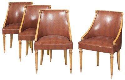 Lot 166 - Set of Four Italian Upholstered Blonde Wood...