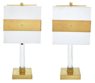 Lot 325 - Pair of Modernist Gilt-Metal and Acrylic Lamps...