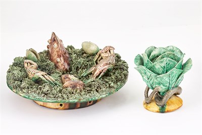 Lot 372 - Portuguese Palissy Ware Style Dish and Covered...
