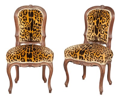 Lot 343 - Pair of Louis XV Style Velvet-Upholstered Oak...