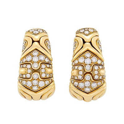 Lot 58 - Pair of Gold and Diamond 'Alveare' Hoop Earclips, Bulgari