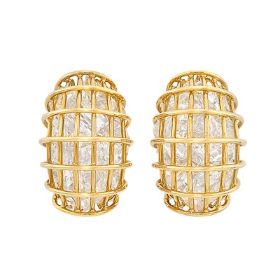 Lot 126 - Pair of Gold and Rock Crystal 'Cage' Earclips, Verdura