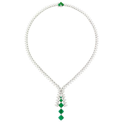 Lot 416 - Platinum, Emerald and Diamond Necklace