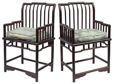 Lot 48 - Pair of Chinese Hongmu Spindleback Armchairs...