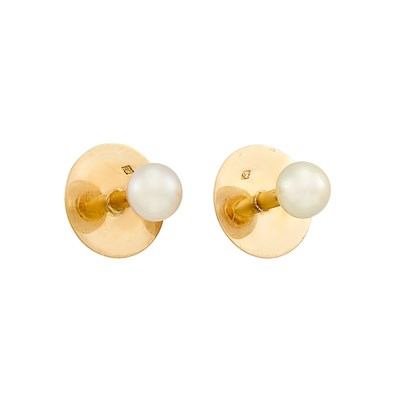 Lot 148 - Pair of Gold and Natural Pearl Button Shirt Studs, Tiffany & Co., France