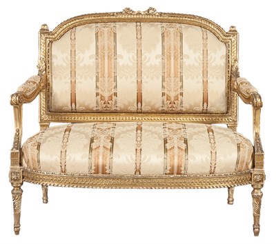 Lot 417 - Pair of Louis XVI Giltwood Small Canapés by...