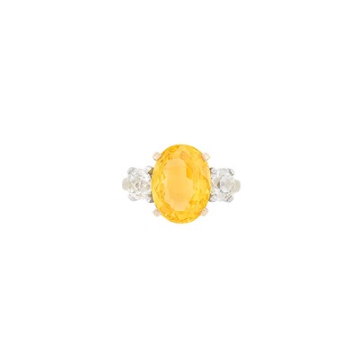 Lot 134 - Gold, Orangy Yellow Sapphire and Diamond Ring, Tiffany & Co.