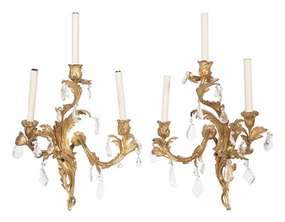 Lot 214 - Pair of Louis XV Style Gilt-Bronze Three-Light...
