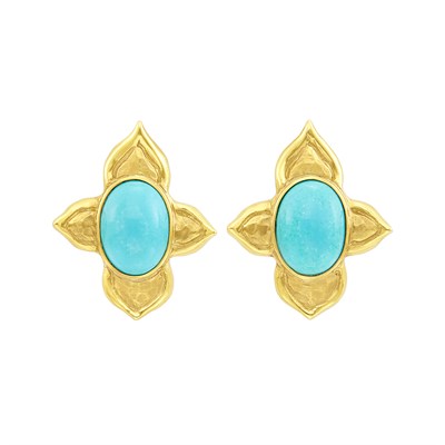 Lot 67 - Pair of Gold and Turquoise Flower Earclips
