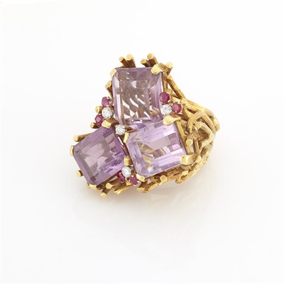 Lot 1148 - Gold, Amethyst, Diamond and Ruby Ring